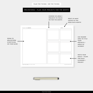 Monthly Planning Braindump Printable Planner Inserts (A4 + US Letter)