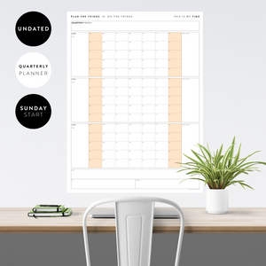 PRINTABLE UNDATED QUARTERLY WALL CALENDAR - SUNDAY START - ORANGE WEEKENDS - INSTANT DOWNLOAD