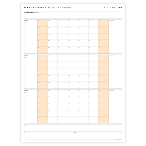 PRINTABLE UNDATED QUARTERLY WALL CALENDAR - SUNDAY START - ORANGE WEEKENDS - INSTANT DOWNLOAD