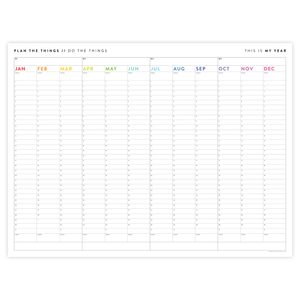 PRINTABLE UNDATED PERPETUAL ANNUAL + QUARTERLY PLANNING WALL CALENDAR (HORIZONTAL / SIMPLE RAINBOW) - INSTANT DOWNLOAD