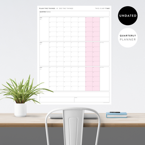 PRINTABLE UNDATED QUARTERLY WALL CALENDAR - MONDAY START - PINK WEEKENDS - INSTANT DOWNLOAD