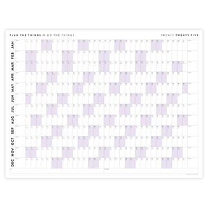 PRINTABLE 2025 HORIZONTAL WALL CALENDAR WITH PURPLE WEEKENDS - INSTANT DOWNLOAD