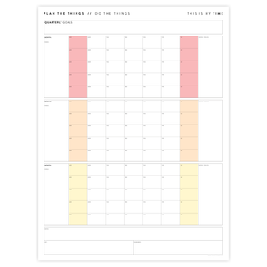 PRINTABLE UNDATED QUARTERLY WALL CALENDAR - SUNDAY START - RAINBOW (1) WEEKENDS - INSTANT DOWNLOAD