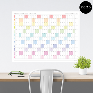 PRINTABLE 2025 HORIZONTAL WALL CALENDAR WITH RAINBOW WEEKENDS - INSTANT DOWNLOAD