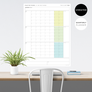PRINTABLE UNDATED QUARTERLY WALL CALENDAR - MONDAY START - RAINBOW (2) WEEKENDS - INSTANT DOWNLOAD