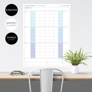 PRINTABLE UNDATED QUARTERLY WALL CALENDAR - SUNDAY START - RAINBOW (3) WEEKENDS - INSTANT DOWNLOAD