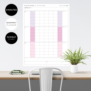 PRINTABLE UNDATED QUARTERLY WALL CALENDAR - SUNDAY START - RAINBOW (4) WEEKENDS - INSTANT DOWNLOAD
