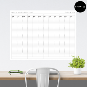 UNDATED PERPETUAL / FOREVER WALL CALENDAR - ANNUAL + QUARTERLY PLANNING (B+W)
