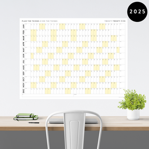 PRINTABLE 2025 HORIZONTAL WALL CALENDAR WITH YELLOW WEEKENDS - INSTANT DOWNLOAD