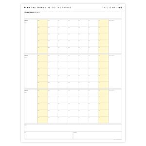 PRINTABLE UNDATED QUARTERLY WALL CALENDAR - SUNDAY START - YELLOW WEEKENDS - INSTANT DOWNLOAD