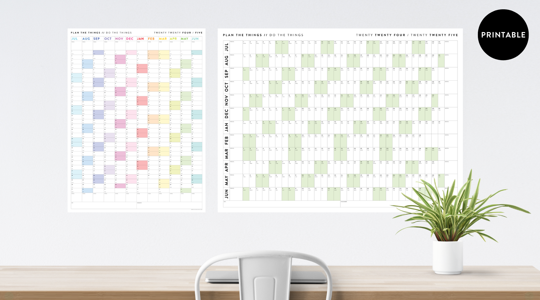 PRINTABLE WALL CALENDARS // INSTANT DOWNLOAD Plan The Things