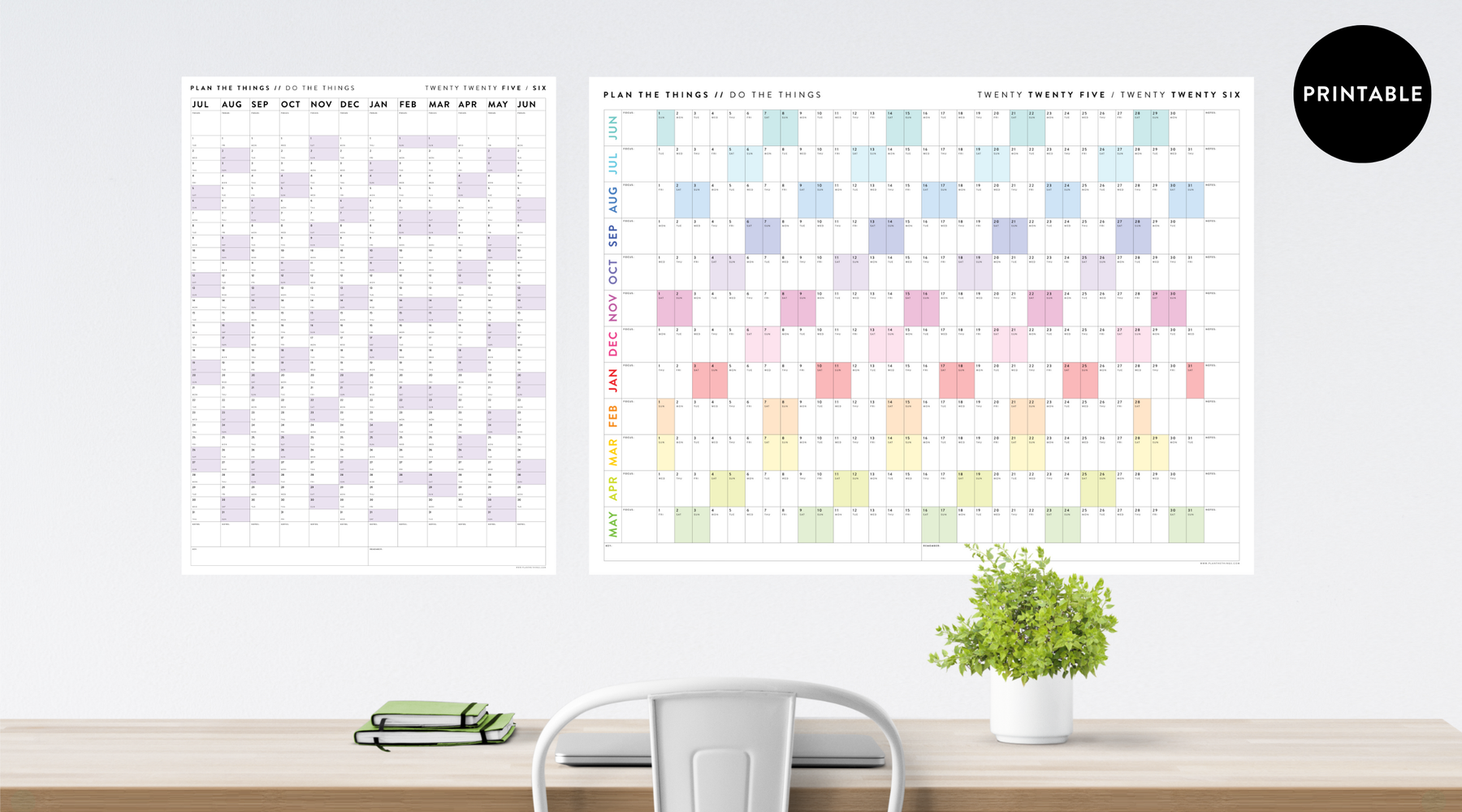 PRINTABLE WALL CALENDARS // INSTANT DOWNLOAD Plan The Things