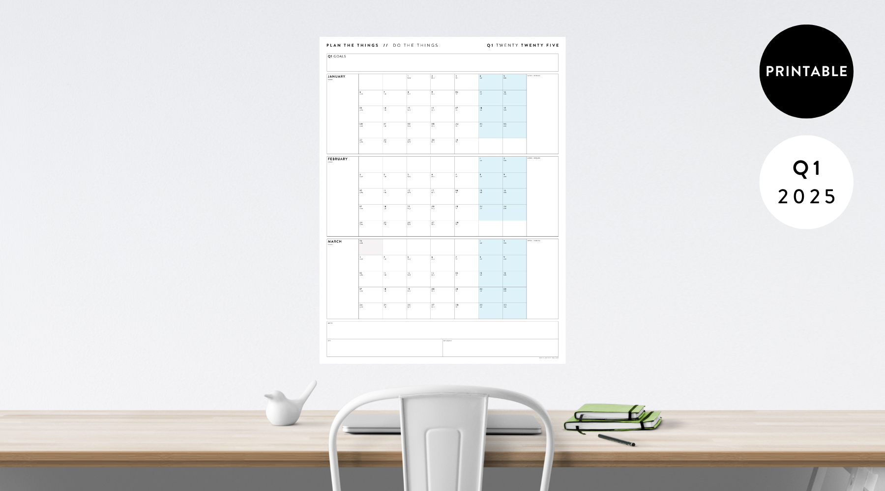 PRINTABLE 2025 Q1 (JANUARY - MARCH) QUARTERLY CALENDARS // INSTANT DOWNLOAD