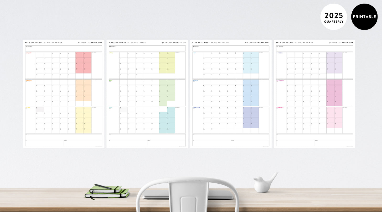 PRINTABLE 2025 Q1 + Q2 + Q3 + Q4 QUARTERLY CALENDAR FULL YEAR SET // I