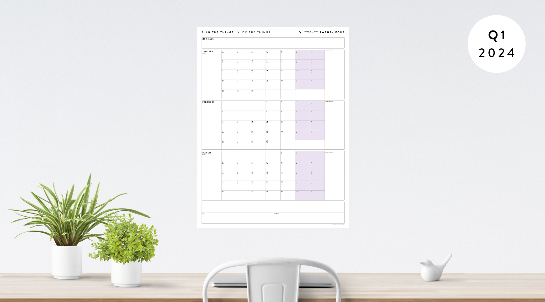 2024 QUARTERLY WALL CALENDARS // Q1 (JANUARY - MARCH)