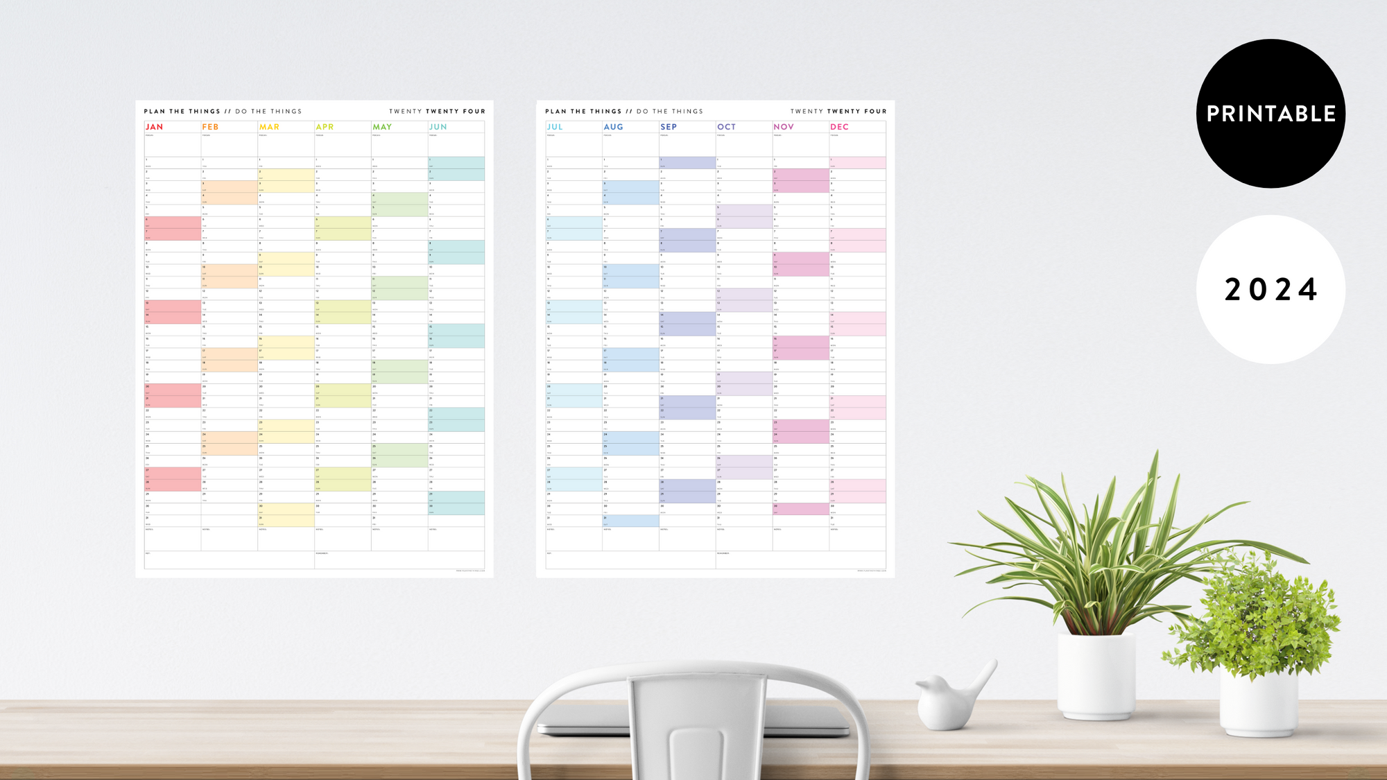 PRINTABLE 2024 SIX MONTH CALENDAR SETS - FULL YEAR // INSTANT DOWNLOAD