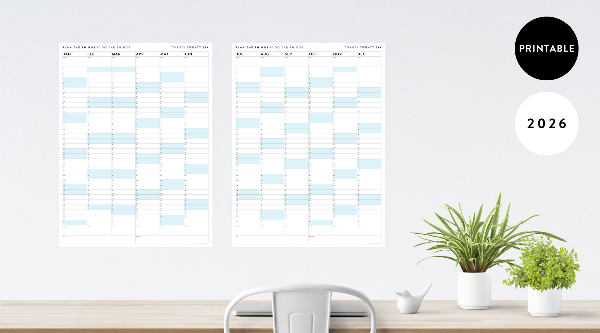 PRINTABLE 2024 SIX MONTH CALENDAR SETS - FULL YEAR // INSTANT DOWNLOAD - Plan The Things printable-2024-six-month-calendar-sets-full-year-instant-download-plan-the-things