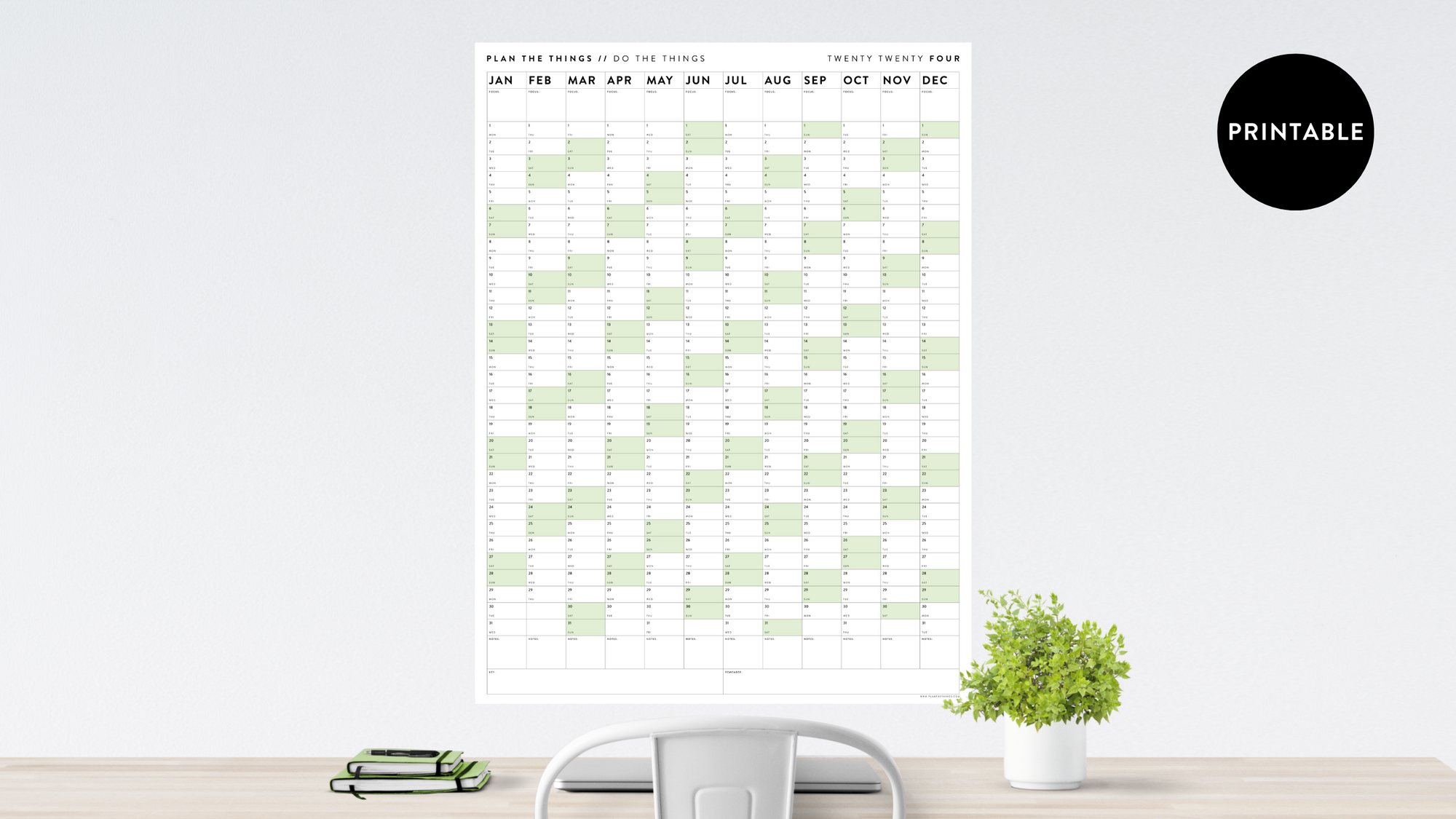 PRINTABLE VERTICAL 2024 ANNUAL CALENDARS // INSTANT DOWNLOAD