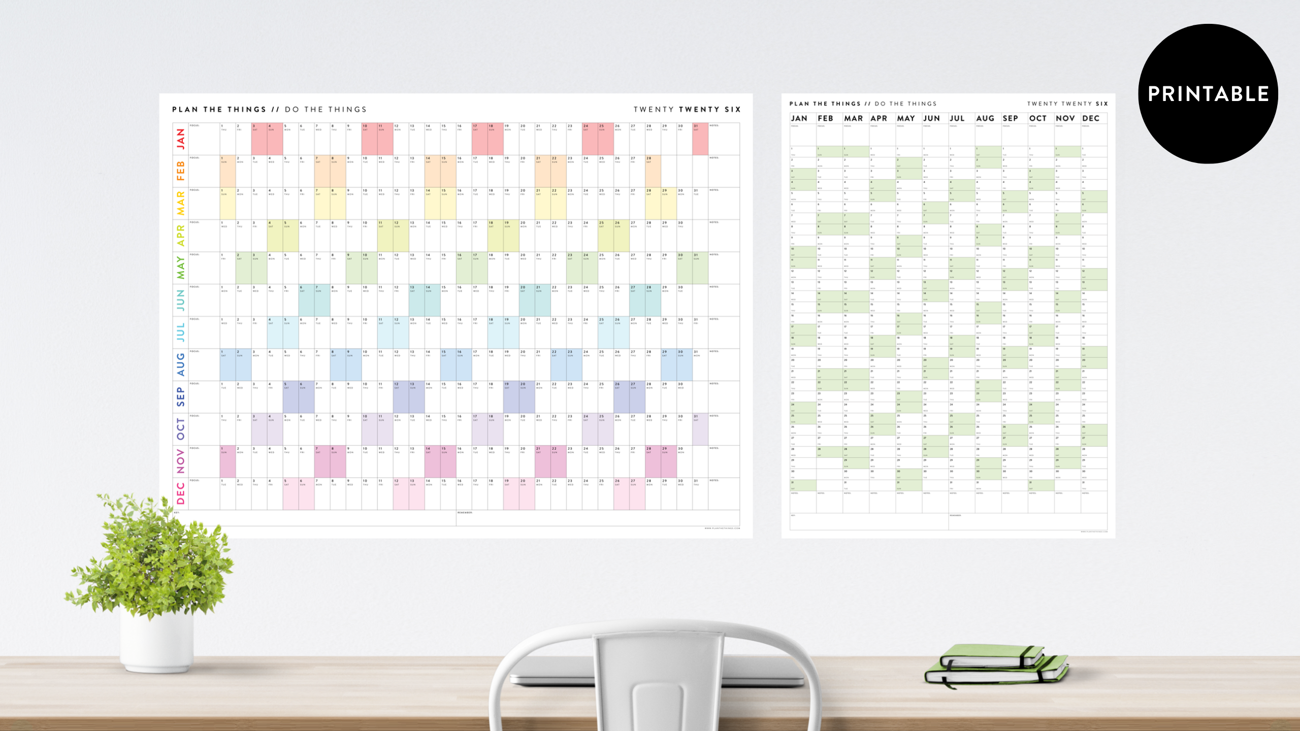 PRINTABLE 2026 ANNUAL CALENDARS // INSTANT DOWNLOAD - Plan The Things