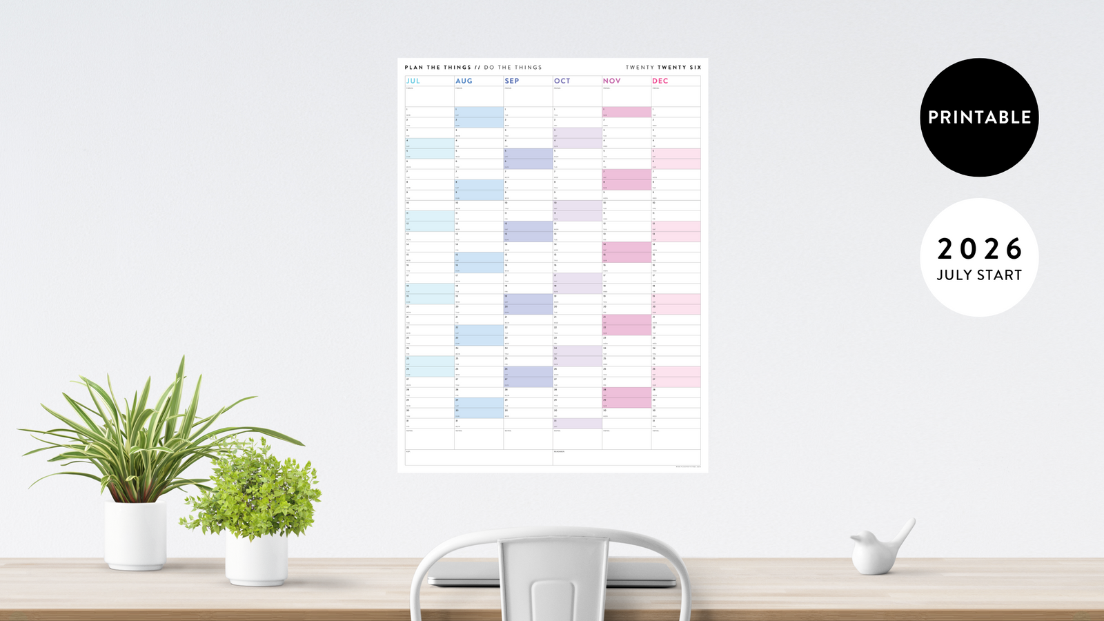 2026 JULY - DECEMBER SIX MONTH CALENDARS