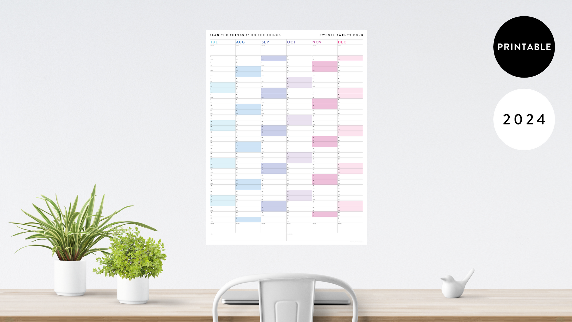 PRINTABLE 2024 SIX MONTH CALENDARS | JULY - DECEMBER // INSTANT DOWNLOAD