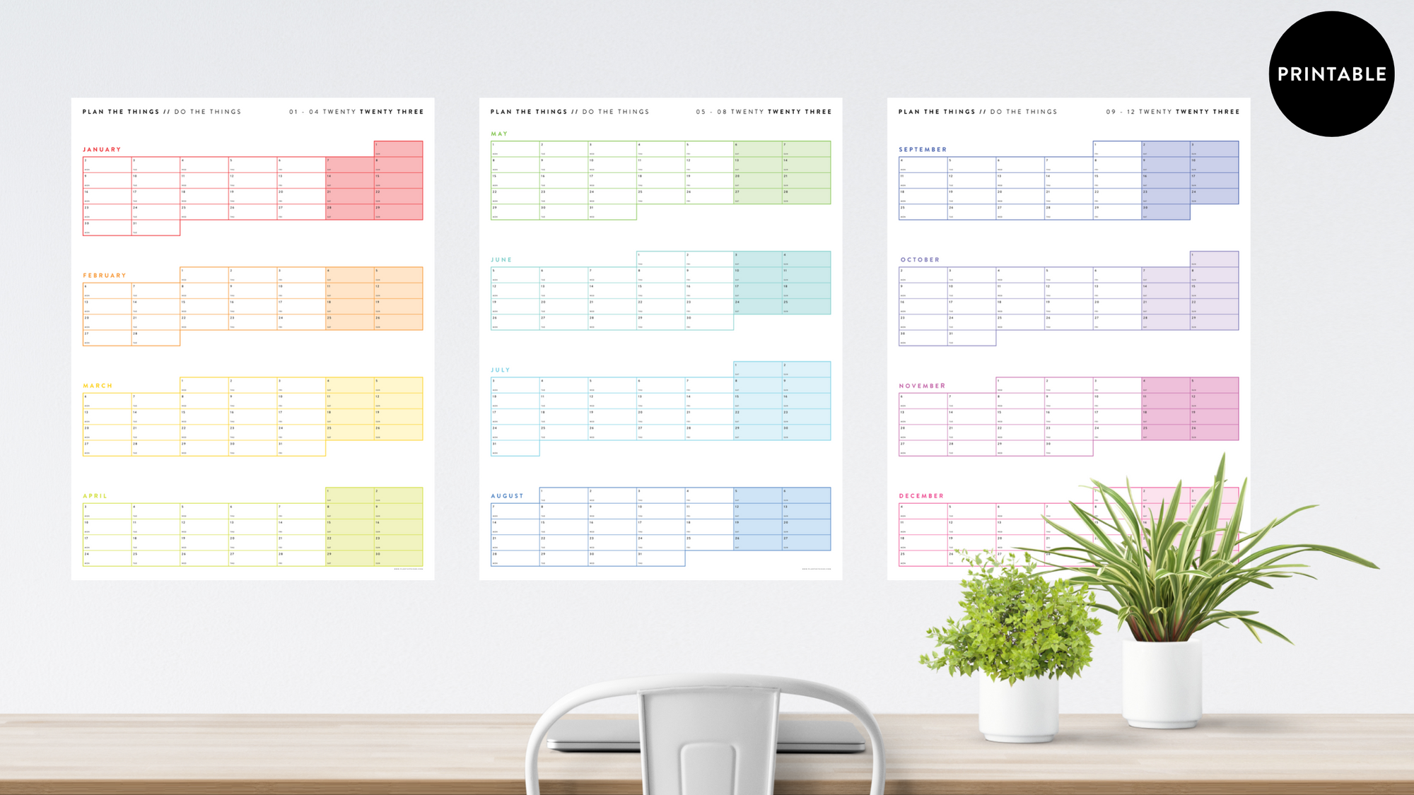 PRINTABLE 2023 FOUR MONTH WALL CALENDARS // INSTANT DOWNLOAD