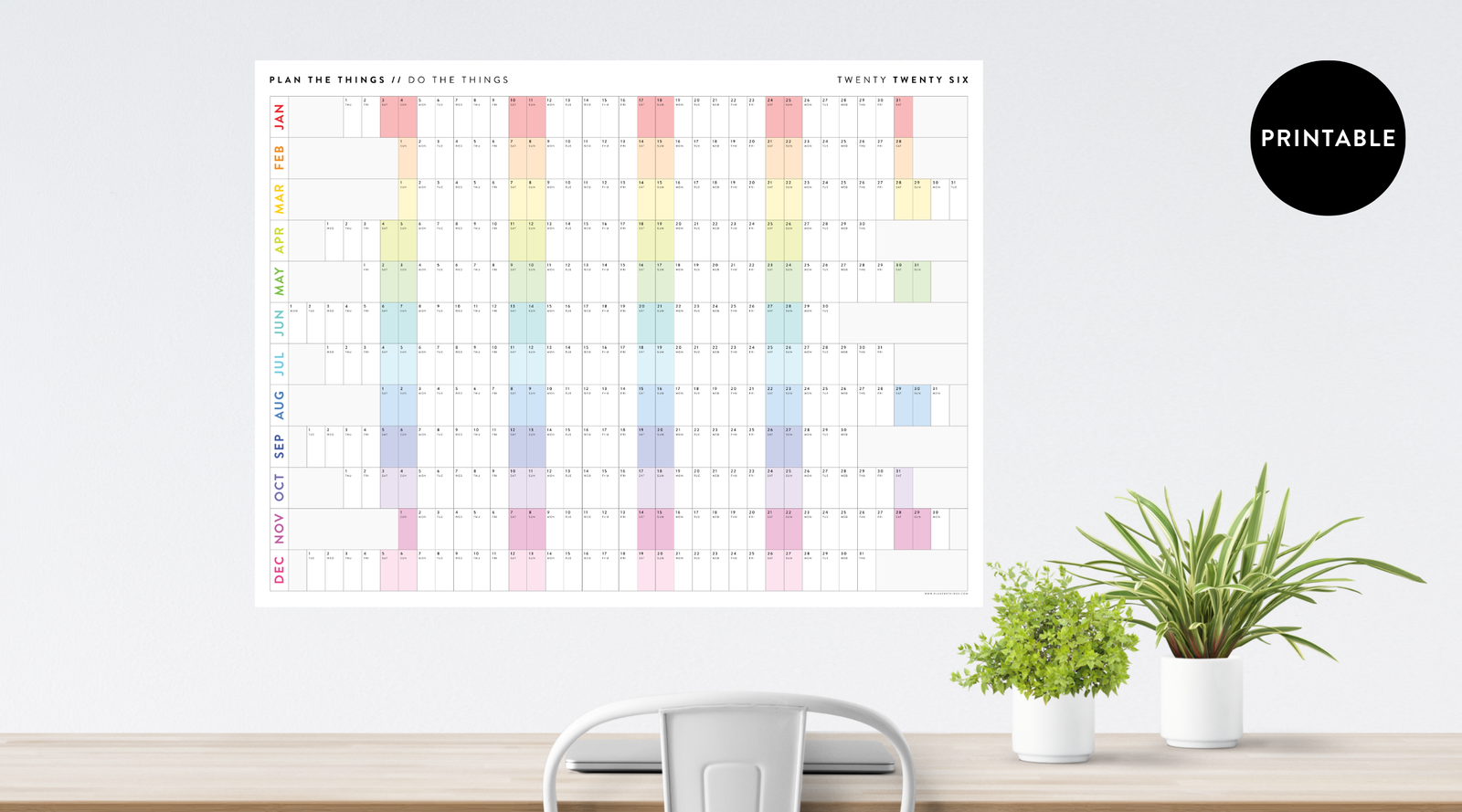 PRINTABLE WALL CALENDARS WITH ALIGNED WEEKENDS // INSTANT DOWNLOAD