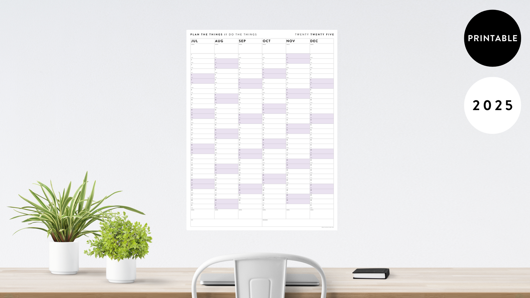 PRINTABLE SIX MONTH WALL CALENDARS // INSTANT DOWNLOAD - Plan The Things