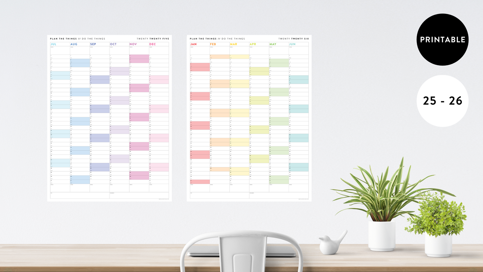 PRINTABLE 2025 - 2026 SIX MONTH ACADEMIC YEAR CALENDAR SET - FULL YEAR // INSTANT DOWNLOAD