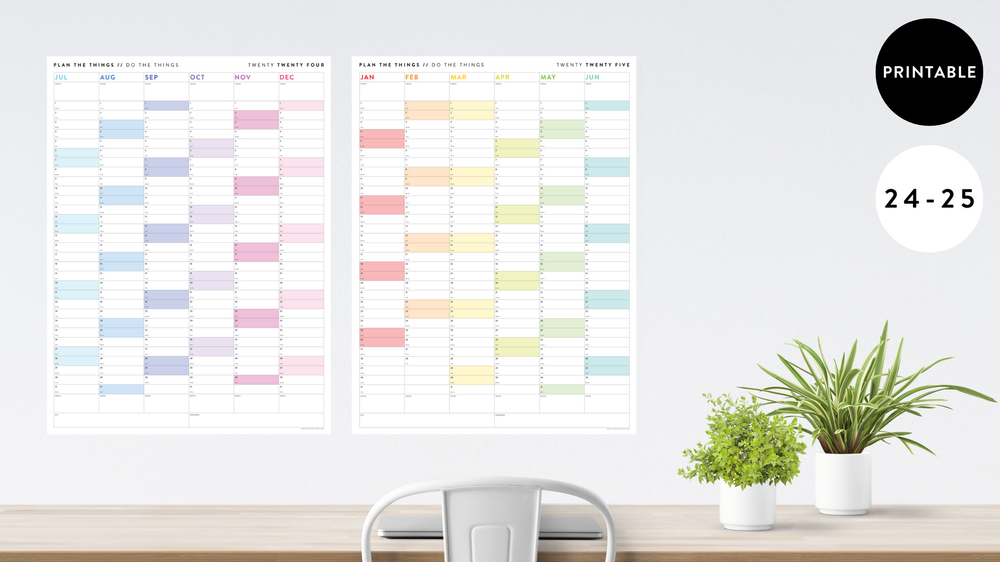 PRINTABLE 2024 - 2025 SIX MONTH ACADEMIC YEAR CALENDAR SET - FULL YEAR // INSTANT DOWNLOAD