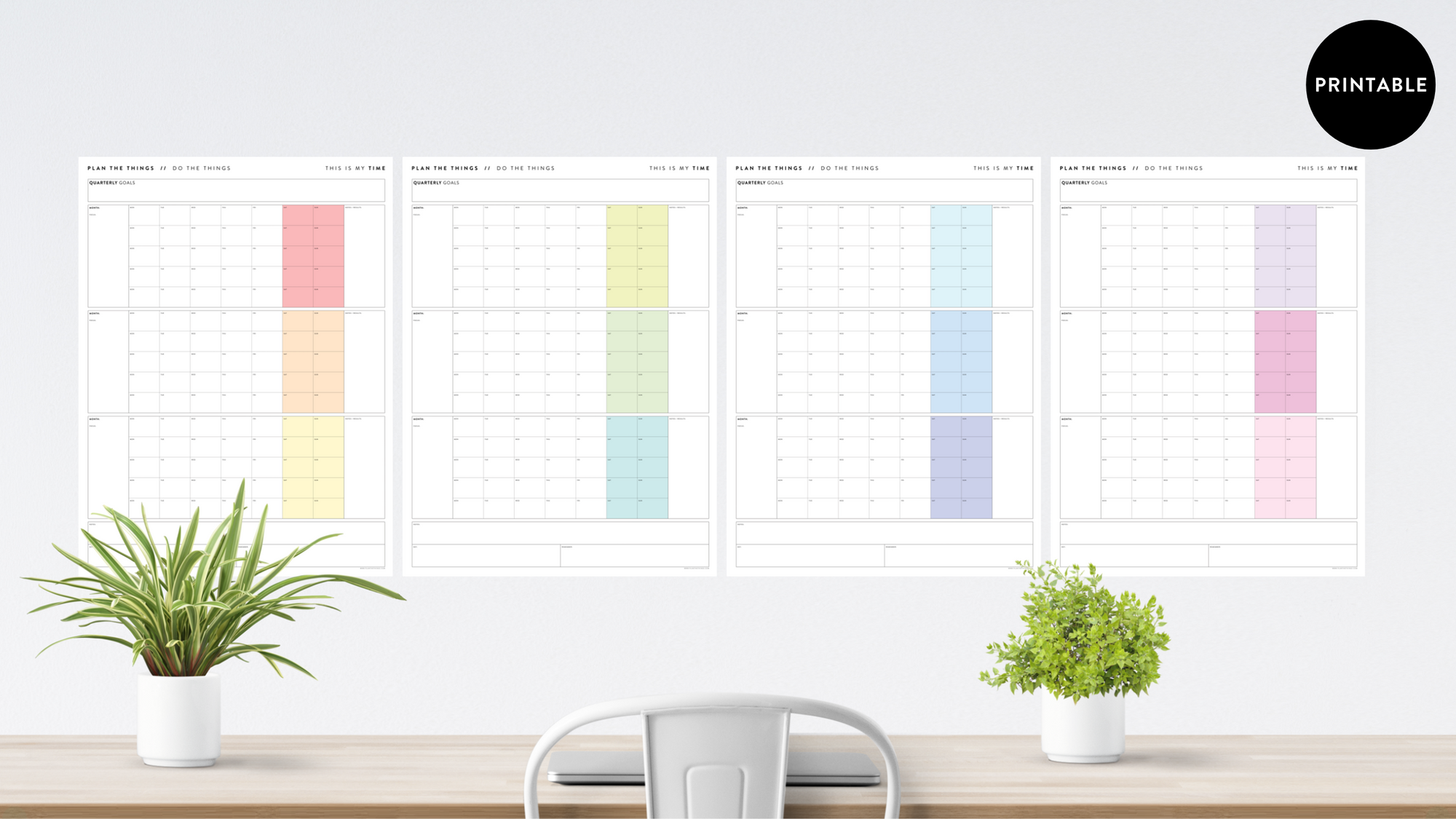 PRINTABLE UNDATED QUARTERLY CALENDARS - MONDAY START // INSTANT DOWNLOAD