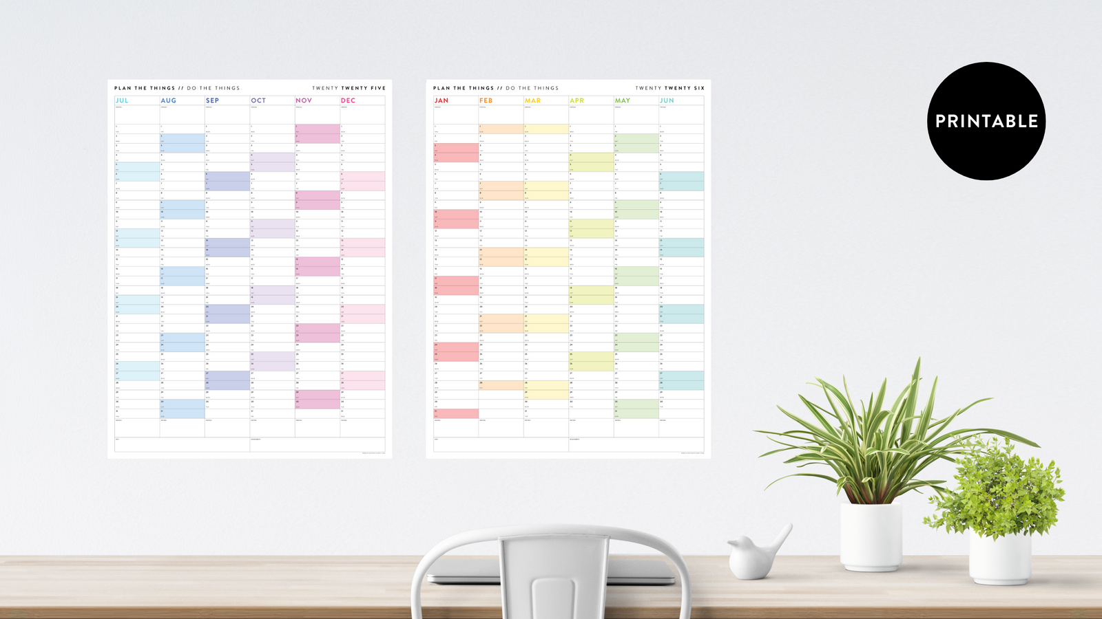PRINTABLE SIX MONTH WALL CALENDARS