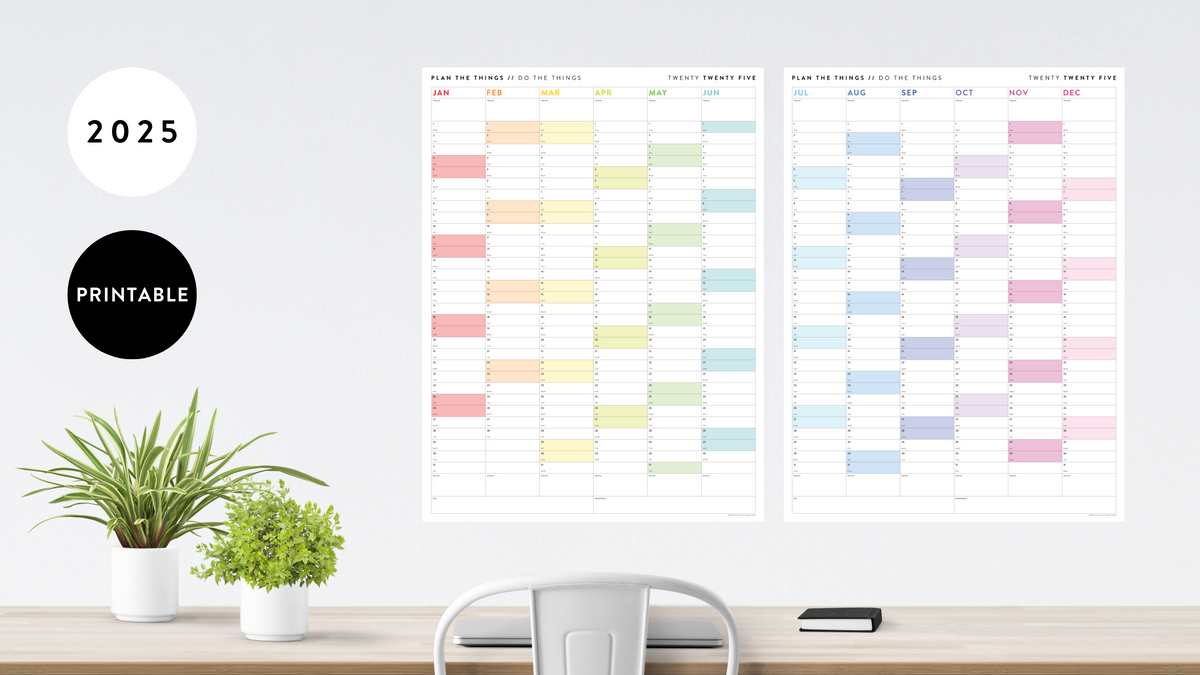 PRINTABLE SIX MONTH WALL CALENDARS // INSTANT DOWNLOAD - Plan The Things