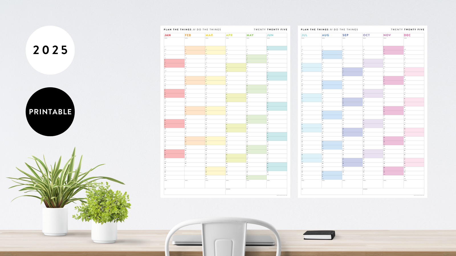 PRINTABLE 2025 SIX MONTH CALENDAR SET - FULL YEAR // INSTANT DOWNLOAD