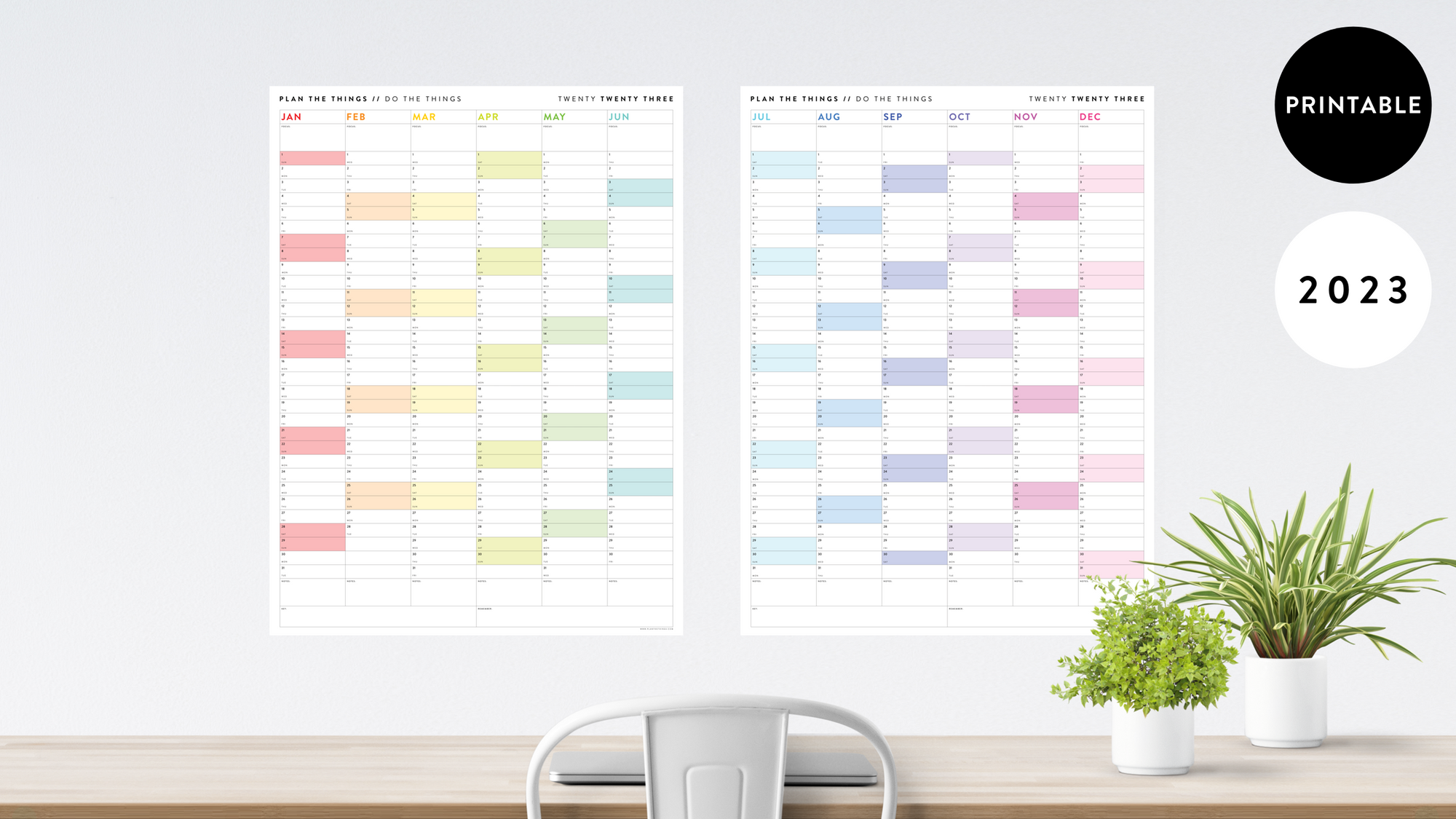 PRINTABLE 2023 SIX MONTH CALENDAR SET - FULL YEAR // INSTANT DOWNLOAD