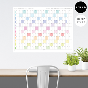PRINTABLE 2023 / 2024 ACADEMIC WALL CALENDAR (JUNE START) | HORIZONTAL WITH RAINBOW WEEKENDS - INSTANT DOWNLOAD