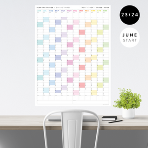 2023 / 2024 ACADEMIC WALL CALENDAR (JUNE START) | VERTICAL WITH RAINBOW WEEKENDS