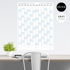 2023 / 2024 ACADEMIC WALL CALENDAR (SEPTEMBER START) | VERTICAL WITH BLUE WEEKENDS