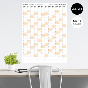 2023 / 2024 ACADEMIC WALL CALENDAR (SEPTEMBER START) | VERTICAL WITH ORANGE WEEKENDS