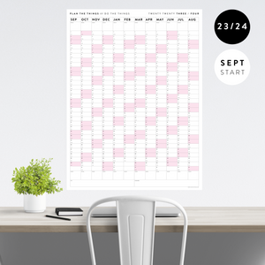 2023 / 2024 ACADEMIC WALL CALENDAR (SEPTEMBER START) | VERTICAL WITH PINK WEEKENDS