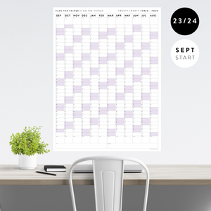 2023 / 2024 ACADEMIC WALL CALENDAR (SEPTEMBER START) | VERTICAL WITH PURPLE WEEKENDS