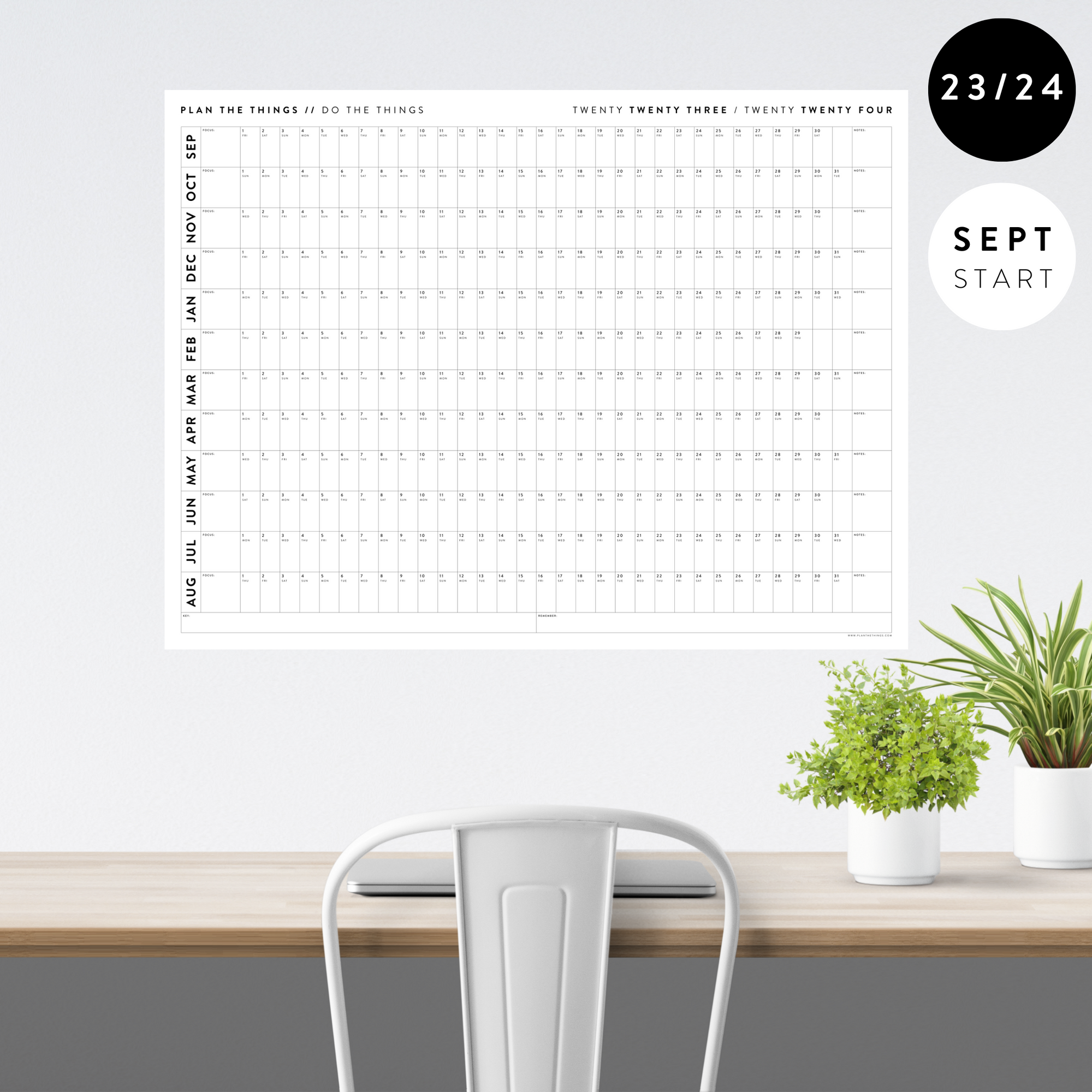 2023 / 2024 ACADEMIC WALL CALENDAR (SEPTEMBER START) | HORIZONTAL / MINIMALIST