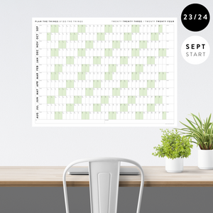 2023 / 2024 ACADEMIC WALL CALENDAR (SEPTEMBER START) | HORIZONTAL WITH GREEN WEEKENDS