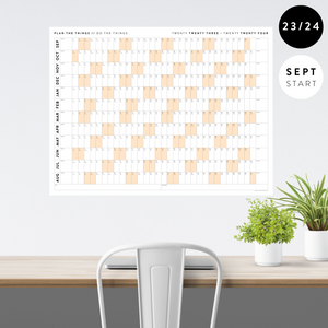 2023 / 2024 ACADEMIC WALL CALENDAR (SEPTEMBER START) | HORIZONTAL WITH ORANGE WEEKENDS