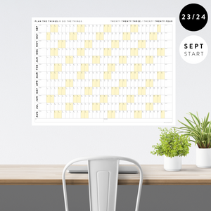 2023 / 2024 ACADEMIC WALL CALENDAR (SEPTEMBER START) | HORIZONTAL WITH YELLOW WEEKENDS