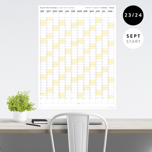 2023 / 2024 ACADEMIC WALL CALENDAR (SEPTEMBER START) | VERTICAL WITH YELLOW WEEKENDS