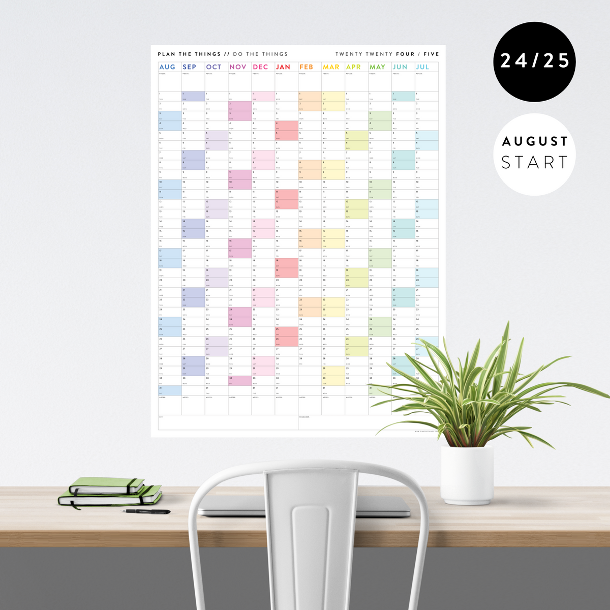 PRINTABLE 2024 - 2025 ACADEMIC WALL CALENDAR (AUGUST START) | VERTICAL - Plan The Things printable-2024-2025-academic-wall-calendar-august-start-vertical-plan-the-things
