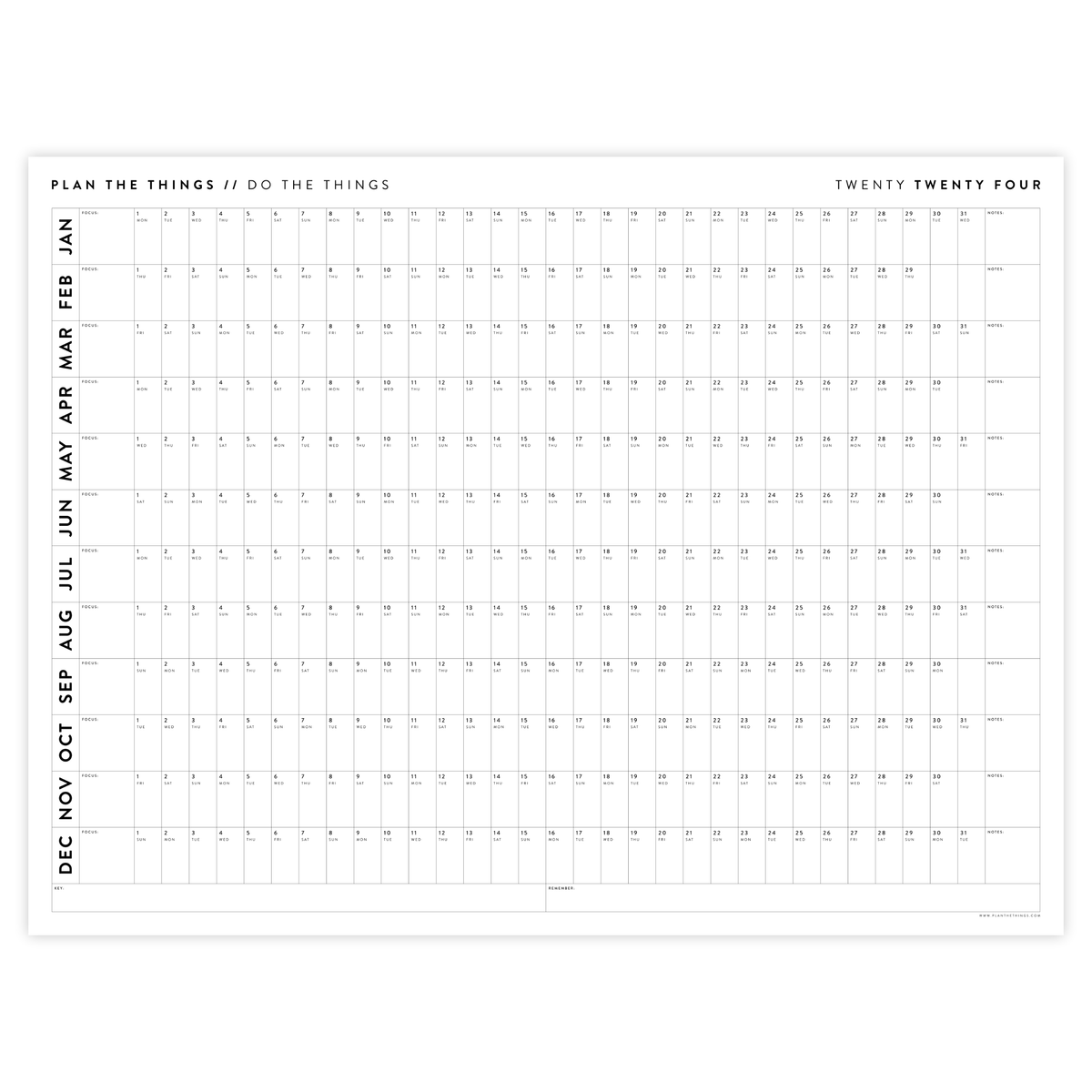 GIANT 2025 MINIMALIST WALL CALENDAR HORIZONTAL Plan The Things
