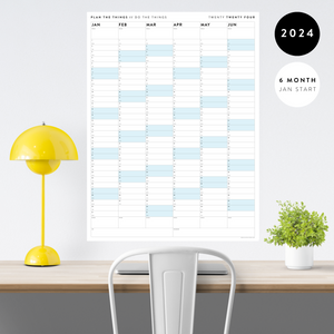 SIX MONTH 2024 GIANT WALL CALENDAR (JANUARY TO JUNE)  WITH BLUE WEEKENDS