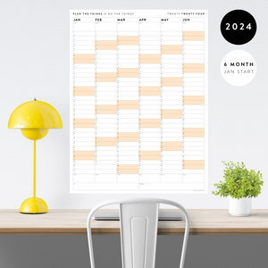 SIX MONTH 2024 GIANT WALL CALENDAR (JANUARY TO JUNE)  WITH ORANGE WEEKENDS